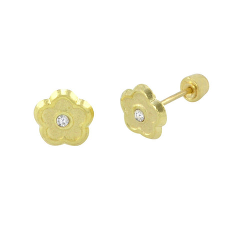 10k Yellow Gold Mini Flower Stud Earrings Screwbacks White Cubic Zirconia 5mm - Jewelryland.com