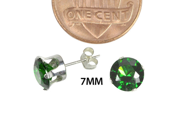 Sterling Silver 925 Round Emerald Green CZ Stud Earrings - Jewelryland.com
