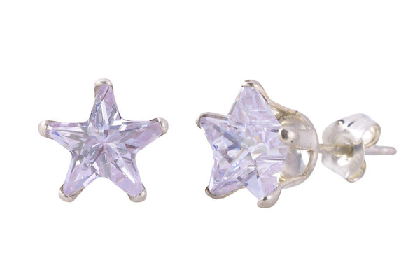 Lavendar Star CZ Stud Earrings Cubic Zirconia .925 Sterling Silver - Jewelryland.com