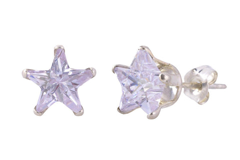 Lavendar Star CZ Stud Earrings Cubic Zirconia .925 Sterling Silver - Jewelryland.com