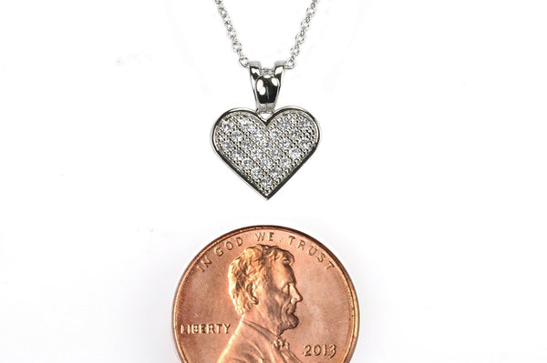 Heart CZ Necklace .925 Sterling Silver Cubic Zirconia Micropave 26mm Clear, 16" - Jewelryland.com