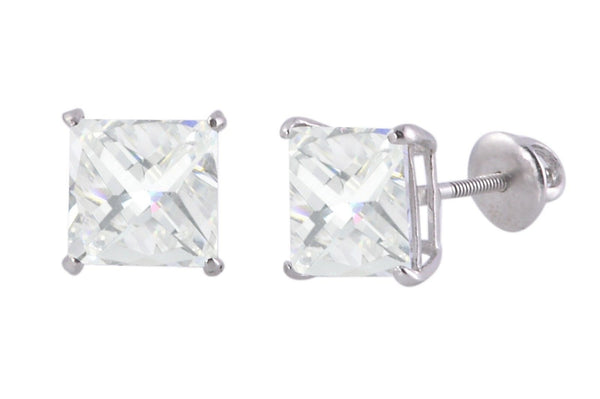 Clear Square CZ BASKET Set SCREWBACK Stud Earrings Sterling Silver 925 - Jewelryland.com