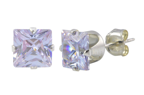 Lavender CZ Stud Earrings June Birthstone Prong Sterling Silver Cubic Zirconia - Jewelryland.com
