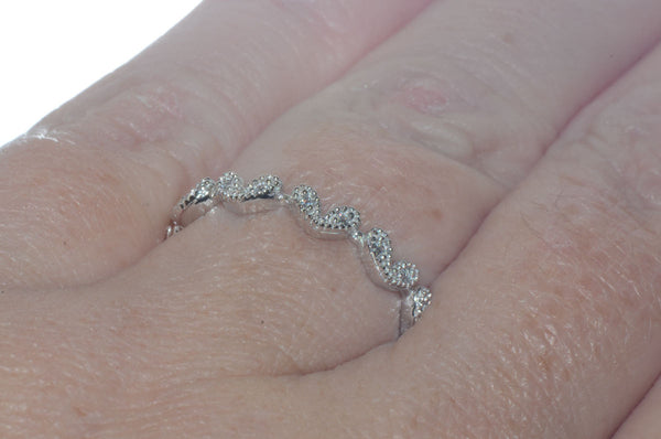 Sterling Silver Cubic Zirconia Heart Band 3mm Wide CZ Ring - Jewelryland.com