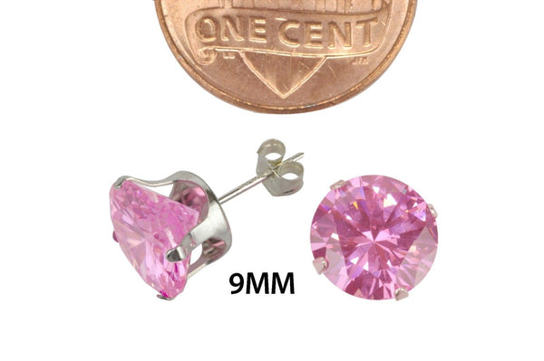 925 Sterling Silver Round Pink Cubic Zirconia CZ Stud Earrings - Jewelryland.com