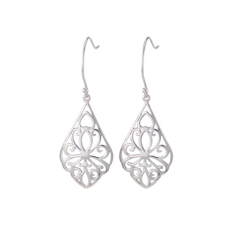 925 Sterling Silver Dangle Earrings Fancy Ornate High Polish Design - Jewelryland.com