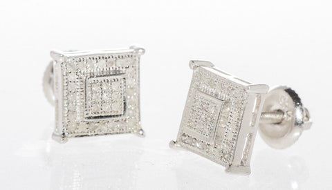 Sterling Silver Diamond Stud Earrings Screwback (.20 cttw, I-J, I2) Square Shape - Jewelryland.com