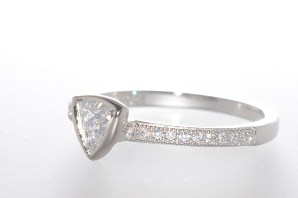 Sterling Silver Triangle CZ Ring Cubic Zirconia Stone with Accent Stones - Jewelryland.com