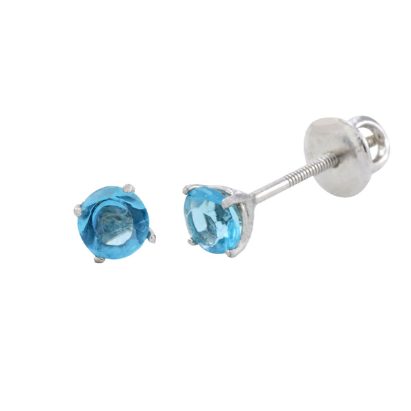 925 Sterling Silver Solitaire CZ Screw Back Stud Earrings Round Blue Topaz - Jewelryland.com