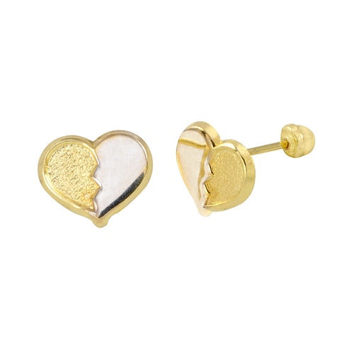 10k Gold Heart Stud Earrings Screwbacks Two Tone 7mm x 8mm - Jewelryland.com