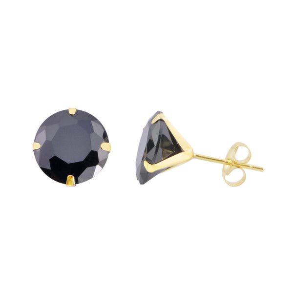 14k Yellow Gold Black Cubic Zirconia Stud Earrings Round CZ - Jewelryland.com
