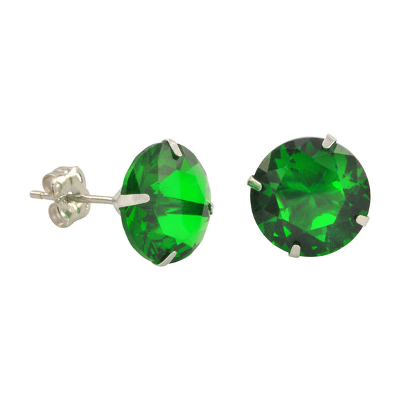 10k White Gold Green Emerald CZ Stud Earrings Cubic Zirconia Round Prong Set - Jewelryland.com