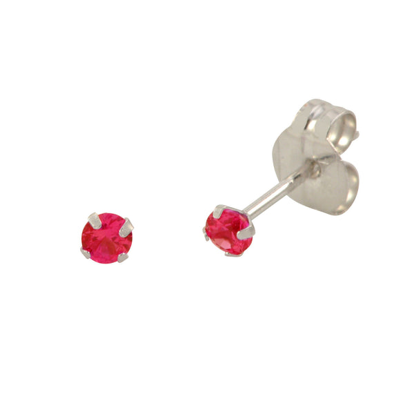 14k White Gold Ruby Red Cubic Zirconia Stud Earrings Round Birthstone CZ - Jewelryland.com