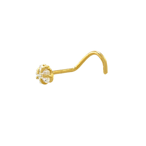 4mm CZ Star Nose Stud 22G 14k Yellow Gold Nose Screw - Jewelryland.com