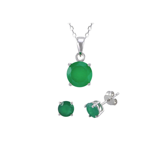 925 Sterling Silver Green Agate Gemstone Pendant Necklace and Earrings Set - Jewelryland.com