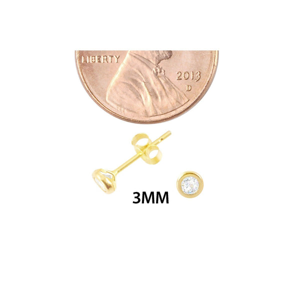 14k Yellow Gold Stud Earrings Cubic Zirconia Bezel Set CZ Round - Jewelryland.com
