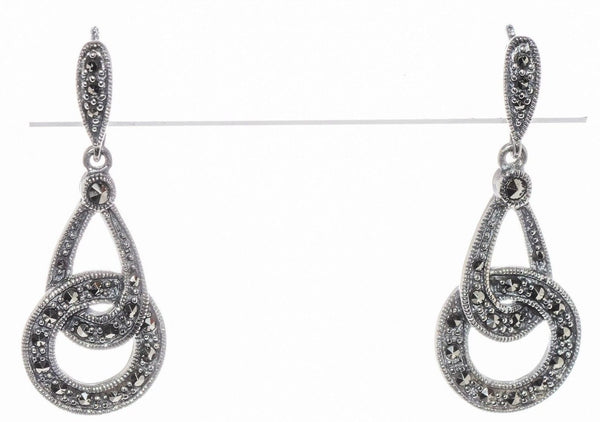 Marcasite Earrings Sterling Silver Studs Intertwined Teardrop Circle Dangle Post - Jewelryland.com