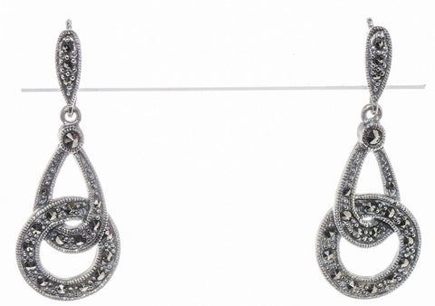 Marcasite Earrings Sterling Silver Studs Intertwined Teardrop Circle Dangle Post - Jewelryland.com