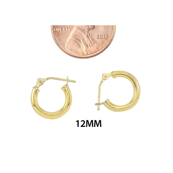14k Yellow Gold Hoop Earrings 12mm Extra Small Latch Post Hoops - High Polish - Jewelryland.com