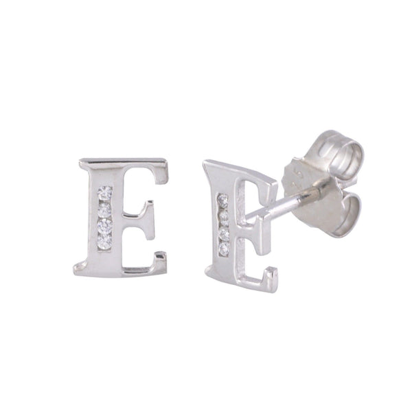CZ Initial Letter Earrings 925 Sterling Silver All Letters Available A to Z - Jewelryland.com