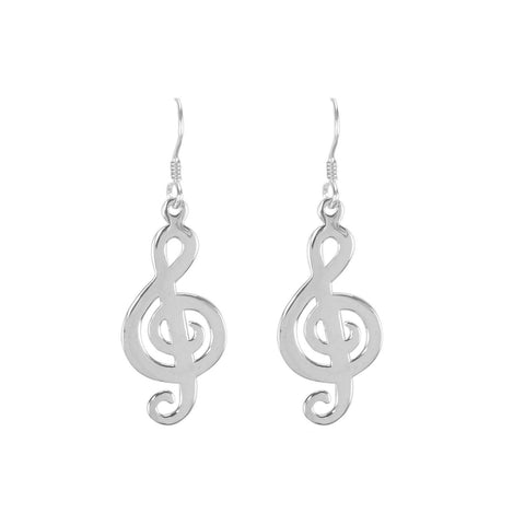 Dangle Earrings Music Note .925 Sterling Silver High Polish 40mm - Jewelryland.com