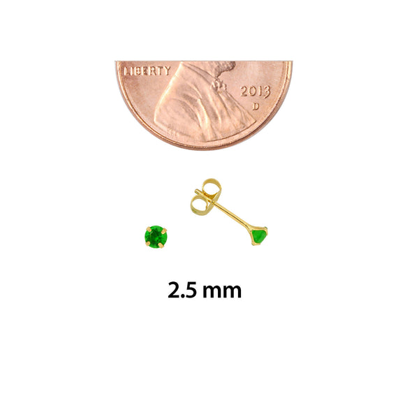 10k Yellow Gold Green Emerald CZ Stud Earrings Cubic Zirconia Round Prong Set - Jewelryland.com