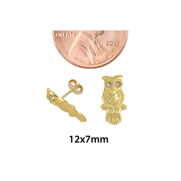 Owl Stud Earrings 10k Yellow Gold with Pushbacks 12x7 - Jewelryland.com