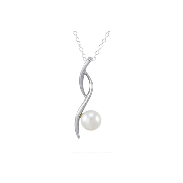 White Pearl Necklace Twisted High Polished Curved Bar Sterling Silver, 18" Chain - Jewelryland.com
