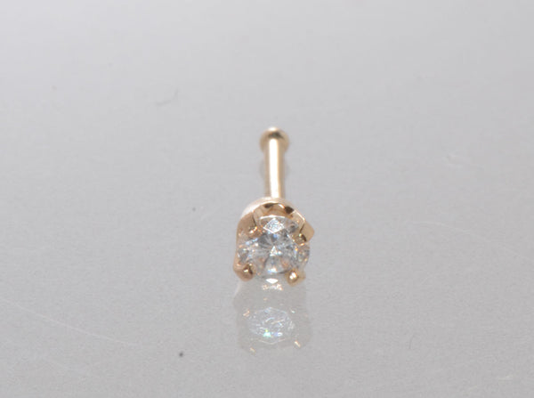 14k Yellow Gold .05 ct (5 Point) Genuine Diamond Nose Stud 20g Nose Pin - Jewelryland.com
