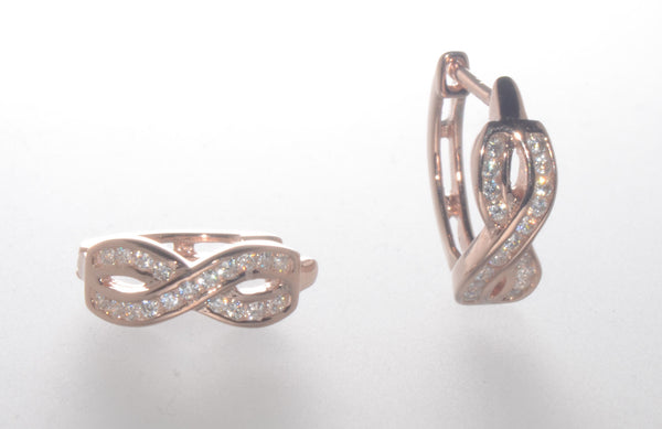Sterling Silver Infinity CZ Huggie Hoop Earrings Rose Gold Plated - Jewelryland.com