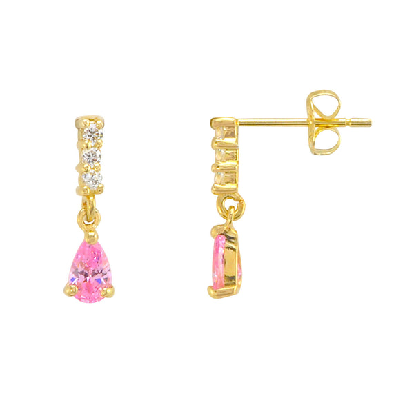 10k Yellow Gold Dangle Earrings Pink Teardrop Cubic Zirconia 13mm x 3mm - Jewelryland.com