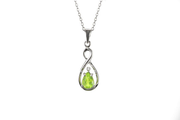 Sterling Silver Diamond (.003ct) and Peridot Necklace Teardrop Twist, 18 Inch - Jewelryland.com