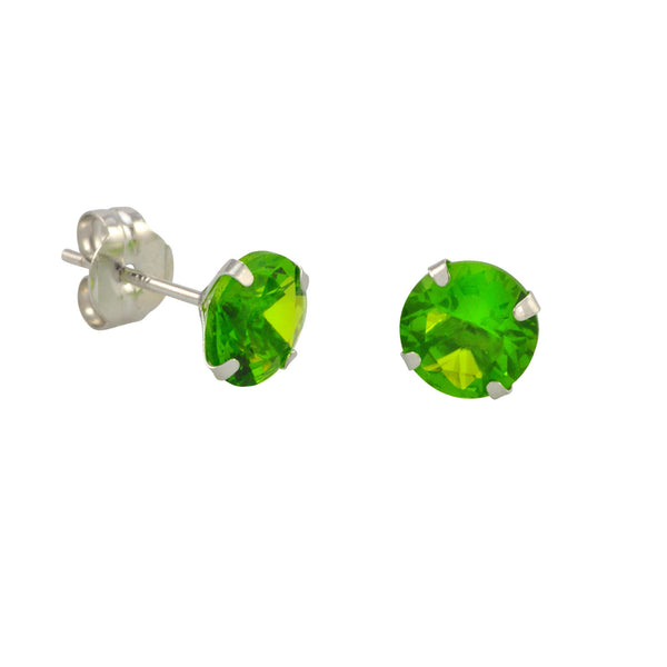 10k White Gold Peridot Green CZ Stud Earrings Cubic Zirconia Round Prong Set - Jewelryland.com
