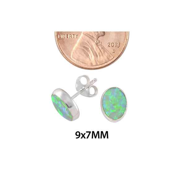 Green Opal Gemstone Stud Earrings Sterling Silver 7mm x 9mm Oval - Jewelryland.com