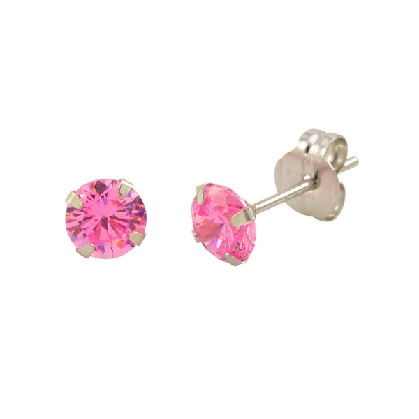 14k White Gold Pink CZ Earrings Round Cubic Zirconia October Birthstone Studs - Jewelryland.com