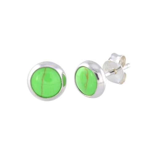 Gaspeite Gemstone Stud Earrings .925 Sterling Silver 7mm Round - Jewelryland.com