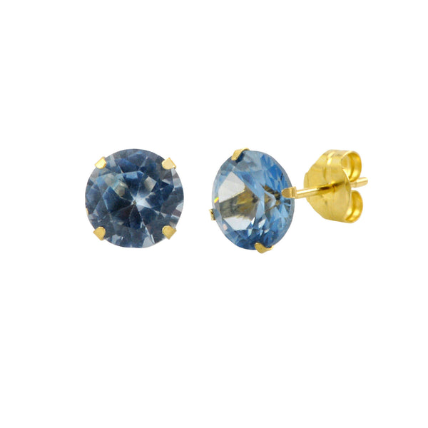 10k Yellow Gold Blue Aqua CZ Stud Earrings Cubic Zirconia Round Prong Set - Jewelryland.com