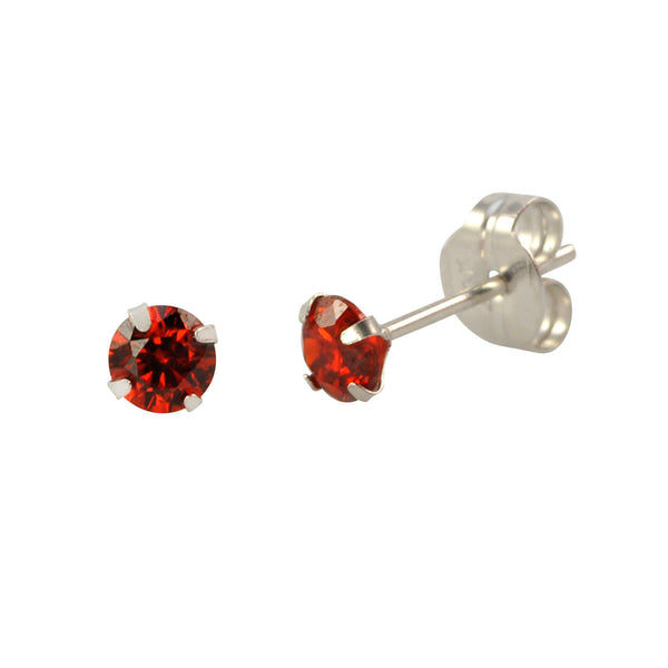14k White Gold Round Garnet Red Cubic Zirconia Stud Earrings Prong Set - Jewelryland.com