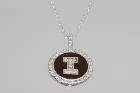 Sterling Silver Letter I Initial Pendant & Necklace CZ Cubic Zirconia micropave - Jewelryland.com