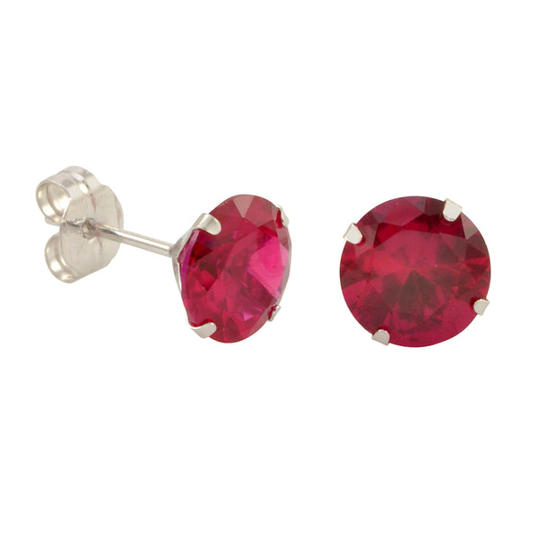 10k White Gold Red Ruby CZ Stud Earrings Cubic Zirconia Round Prong Set - Jewelryland.com