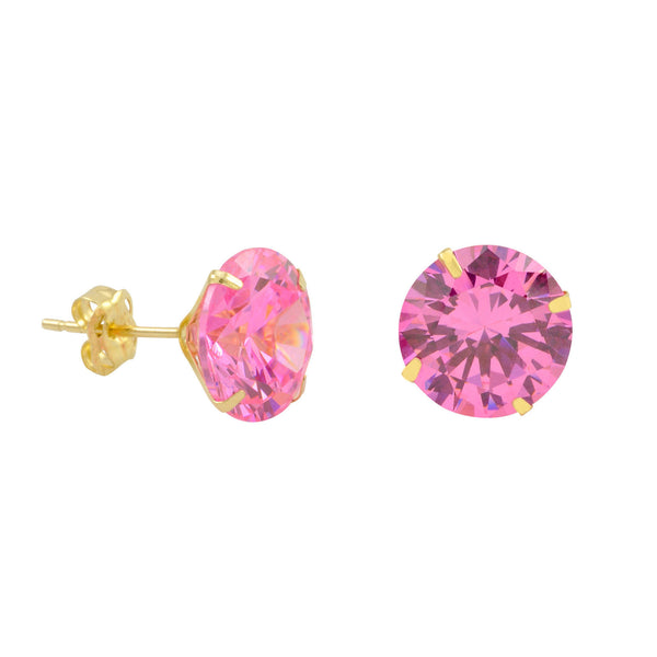 10k Yellow Gold Stud Earrings Pink CZ Cubic Zirconia Round Prong Set - Jewelryland.com
