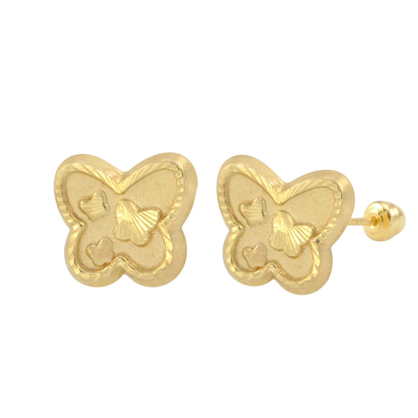 10k Yellow Gold Butterfly Screwback Earrings with Laser Cut Frame Design 8x9 - Jewelryland.com