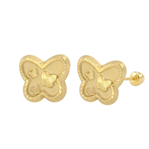 10k Yellow Gold Butterfly Screwback Earrings with Laser Cut Frame Design 8x9 - Jewelryland.com