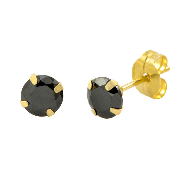 14k Yellow Gold Black Cubic Zirconia Stud Earrings Round CZ - Jewelryland.com