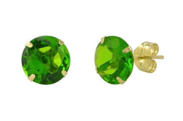 14k Yellow Gold Peridot Green Cubic Zirconia Stud Earrings Round Birthstone CZ - Jewelryland.com