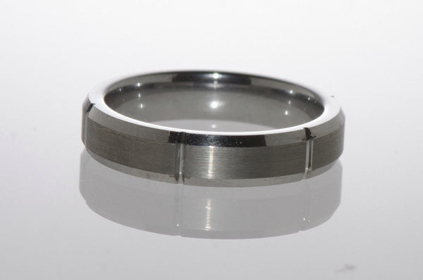Mens Wedding Band Tungsten Ring Multiple Vertical Grooves Brushed Center 5mm - Jewelryland.com