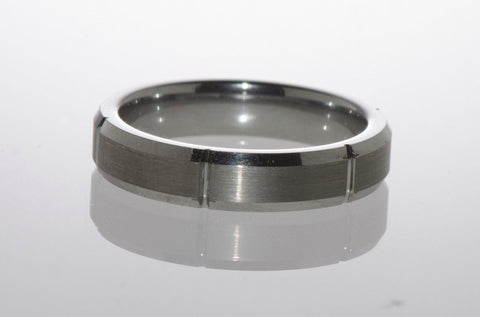 Mens Wedding Band Tungsten Ring Multiple Vertical Grooves Brushed Center 5mm - Jewelryland.com