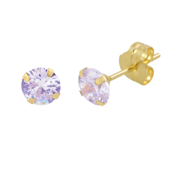 14k Yellow Gold Lavender Cubic Zirconia Stud Earrings Round Birthstone CZ - Jewelryland.com