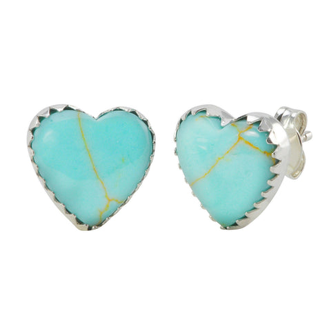 925 Sterling Silver Turquoise Heart Earrings Gemstone Studs 11mm - Jewelryland.com