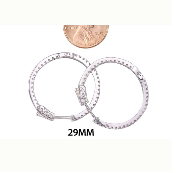 Cubic Zirconia Hoop Earrings CZ .925 Sterling Silver 29mm Push Latch Lock - Jewelryland.com